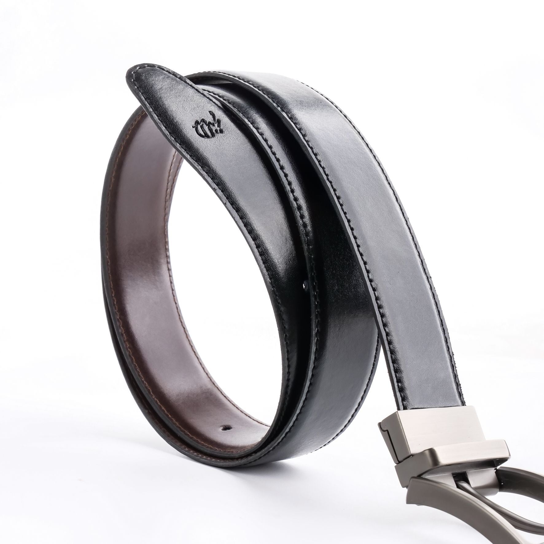 Chromium Double Sided Reversible Men's' Leather Belt-Black Dark Brown