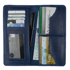 Slim Vintage Long Leather Travel Wallet For Mobile/Credit Cards-BLUE BERRY