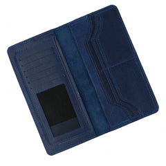Slim Vintage Long Leather Travel Wallet For Mobile/Credit Cards-BLUE BERRY