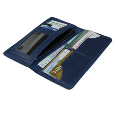 Slim Vintage Long Leather Travel Wallet For Mobile/Credit Cards-BLUE BERRY
