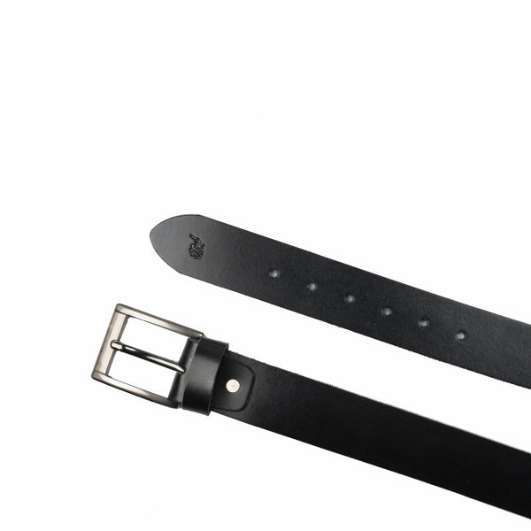 Mens Jet Black Minimal Laminated Leather Belt