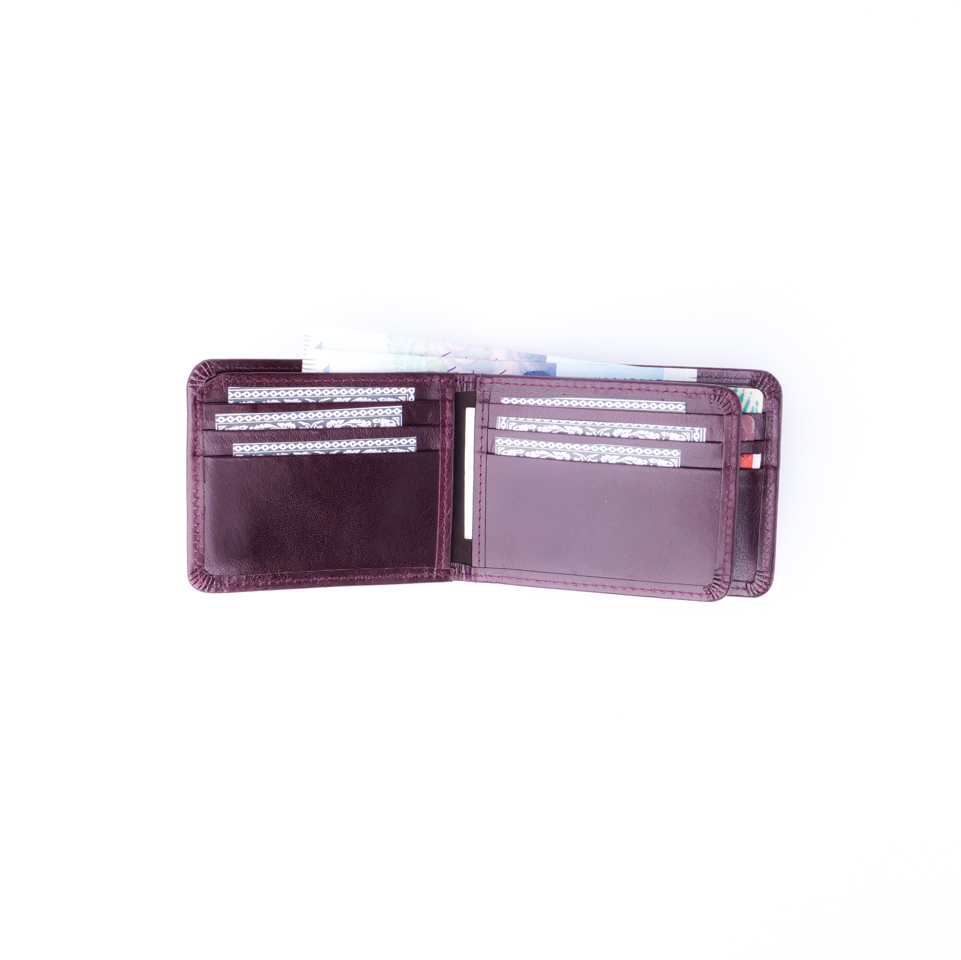 Three Pocket Geniune Leather Mens Wallet- Burgundy
