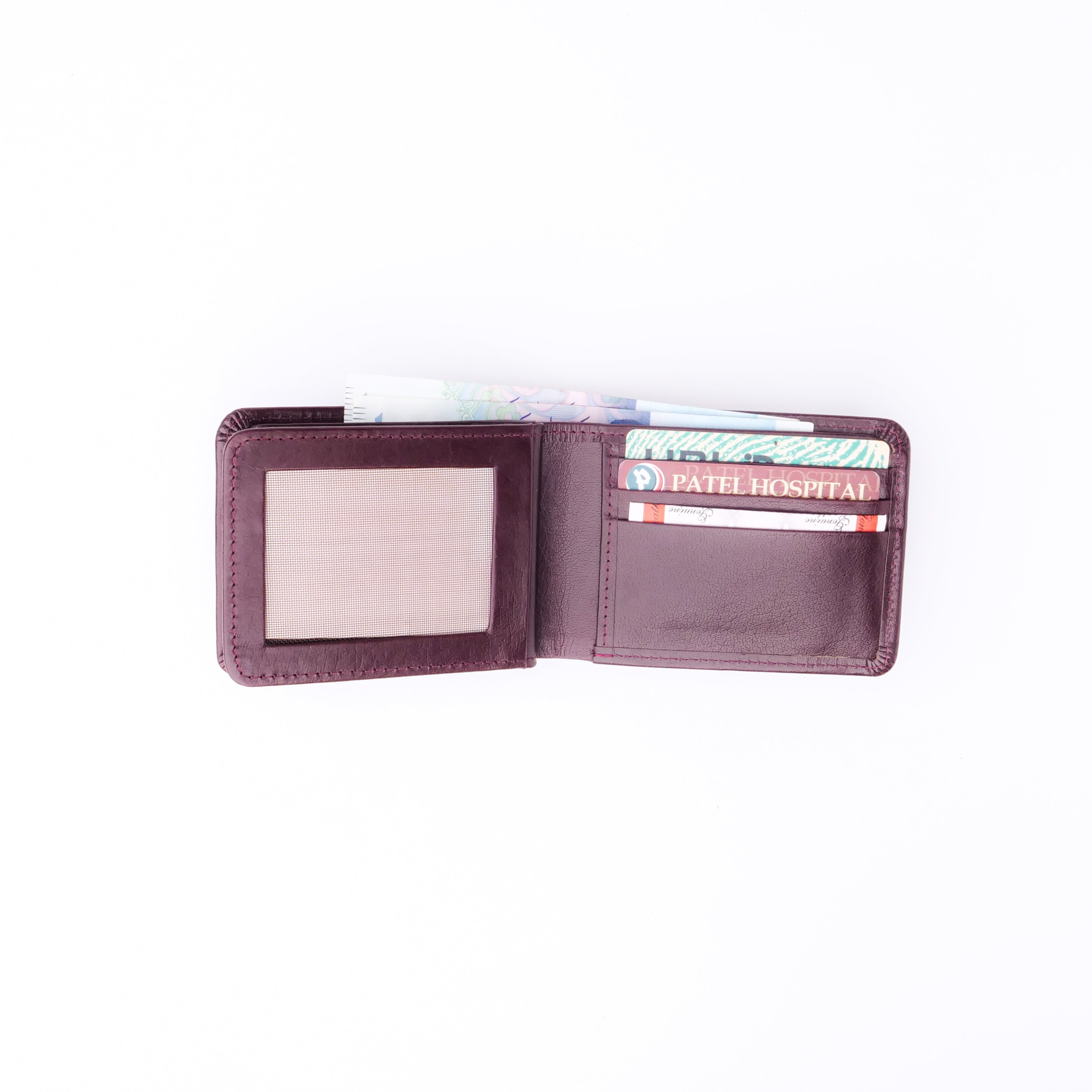 Three Pocket Geniune Leather Mens Wallet- Burgundy